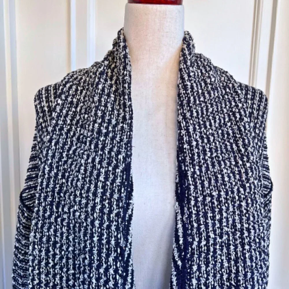 FREE PEOPLE Chunky Knit Open Front Black & White Cardigan Size S - Picture 3 of 16